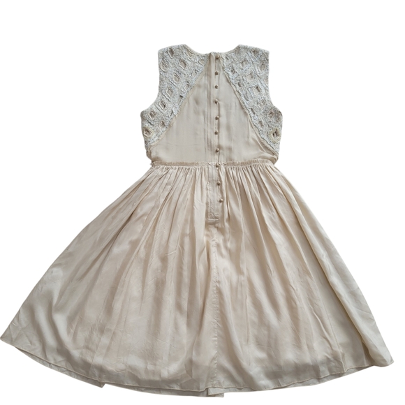Anthropologie Moulinette Soeurs Angelic Cream Beaded Silk Dress Embroidered Sz 4 - Picture 8 of 16